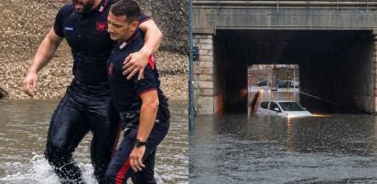 Carabiniere “eroe” salva tre donne intrappolate nelle auto sommerse dall’acqua